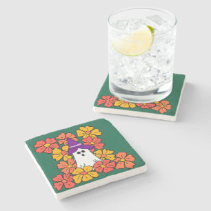 Dessous-de-verre En Pierre Champ fleur de fantôme d'Halloween mignon