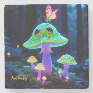 Dessous-de-verre En Pierre Champignon et Papillon Fantastiques Luminescents E
