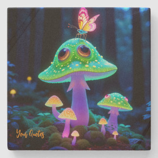 Dessous-de-verre En Pierre Champignon et Papillon Fantastiques Luminescents E