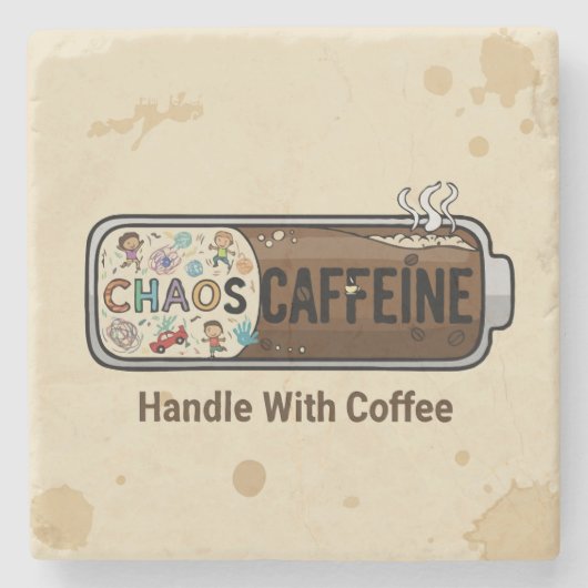 Dessous-de-verre En Pierre Chaos & Caffeine Funny Parenting Mom Life Coffee (Devant)