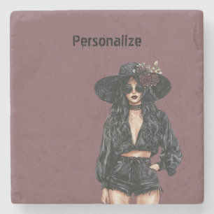 Dessous-de-verre En Pierre Chapeau Gothique Fille Shorts Personnalisés