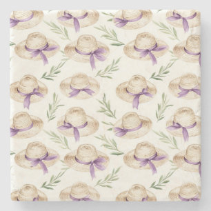 Dessous-de-verre En Pierre Chapeaux Crème Rubans Violets