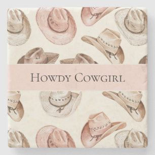 Dessous-de-verre En Pierre Chapeaux de cowgirl rose crème occidentale Howdy