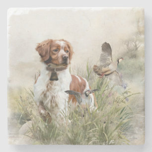 Dessous-de-verre En Pierre Chasse avec un chien breton, Art