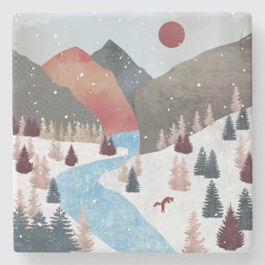 Dessous-de-verre En Pierre Chasse hivernale Fox (Devant)