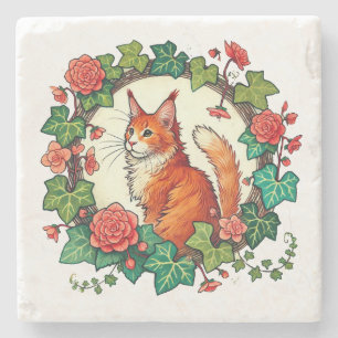Dessous-de-verre En Pierre Chat à coon de Maine Ginger orange