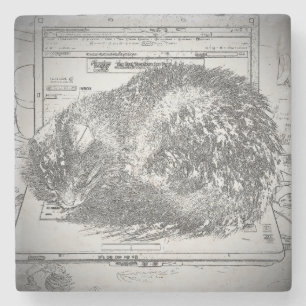 Dessous-de-verre En Pierre Chat-ange grincheux dormant sur un ordinateur port