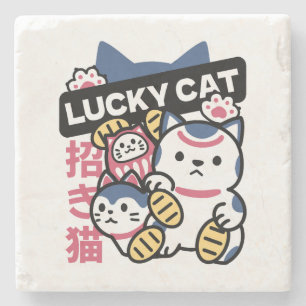 Dessous-de-verre En Pierre Chat Chanceux Maneki Neko – Chat de Fortune Japona