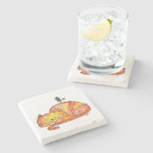 Dessous-de-verre En Pierre Chat couché blanc mignon (Côté)