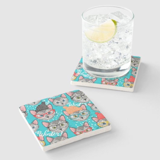 Dessous-de-verre En Pierre Chat dans le casquette (Côté)