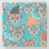 Dessous-de-verre En Pierre Chat dans le casquette (Devant)