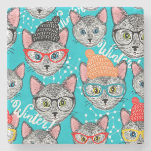 Dessous-de-verre En Pierre Chat dans le casquette