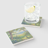 Dessous-de-verre En Pierre Chat Fleurs Et Mer (Côté)