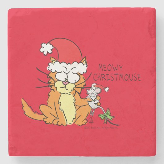 Dessous-de-verre En Pierre Chat Funny Noël Cartographie mignonne souris souri (Devant)