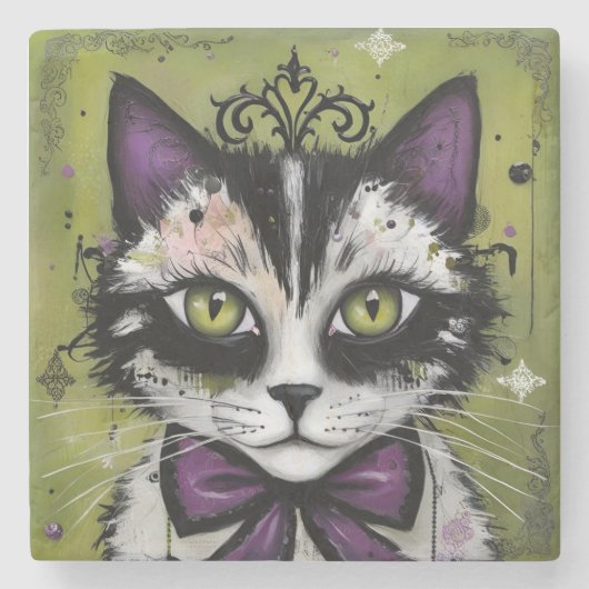 Dessous-de-verre En Pierre Chat gothique (Devant)