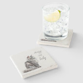 Dessous-de-verre En Pierre Chat gris (Côté)