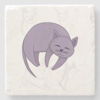 Dessous-de-verre En Pierre Chat gris couchage et chaton Doodet Draps couvertu