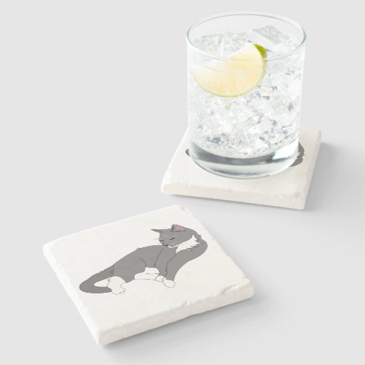 Dessous-de-verre En Pierre Chat gris et blanc Tuxedo (Côté)