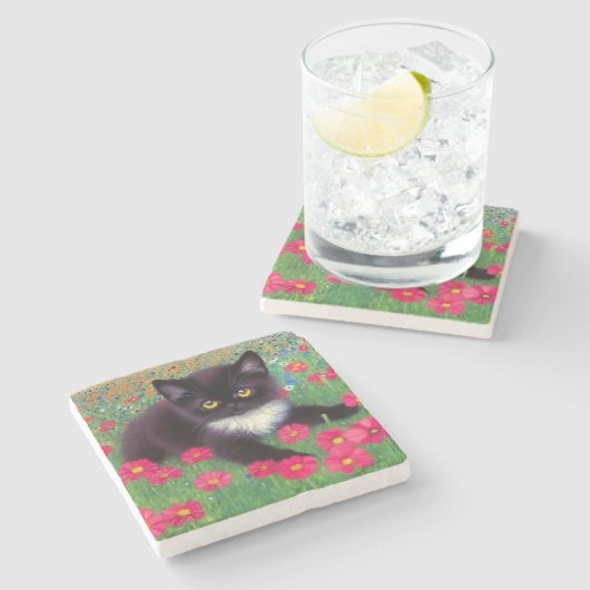 Dessous-de-verre En Pierre Chat Gustav Klimt Tuxedo (Côté)