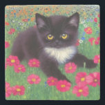Dessous-de-verre En Pierre Chat Gustav Klimt Tuxedo<br><div class="desc">Dessous de verre en pierre avec un chat tuxedo Gustav Klimt ! Cette adorable petite chatte noire et blanche est installée dans un champ de fleurs rouges,  bleues,  blanches et oranges. Un cadeau génial pour les amateurs d'art amoureux des chats et autrichiens !</div>