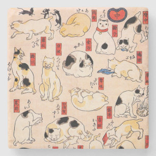 Dessous-de-verre En Pierre Chat japonais par Utagawa Kuniyoshi