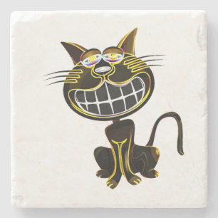 DESSOUS-DE-VERRE EN PIERRE CHAT JAUNE ET NOIR CLAIR