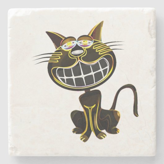 DESSOUS-DE-VERRE EN PIERRE CHAT JAUNE ET NOIR CLAIR (Devant)
