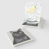 Dessous-de-verre En Pierre Chat noir (Côté)