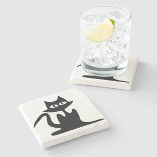 DESSOUS-DE-VERRE EN PIERRE CHAT NOIR