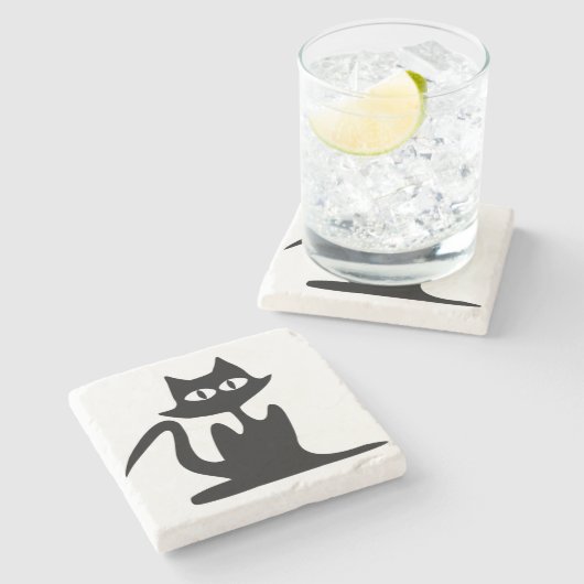 DESSOUS-DE-VERRE EN PIERRE CHAT NOIR (Côté)