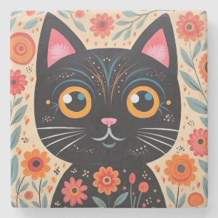 Dessous-de-verre En Pierre Chat noir de style art folklorique