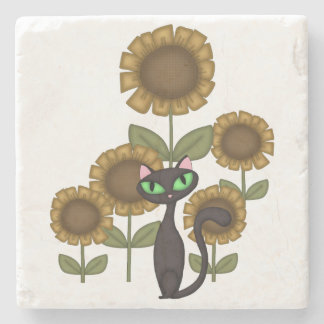 Dessous-de-verre En Pierre Chat noir de tournesol