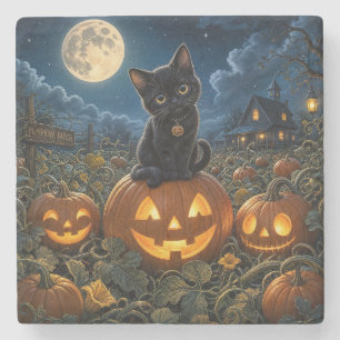 Dessous-de-verre En Pierre Chat noir Halloween