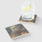 Dessous-de-verre En Pierre Chat perse d'Halloween avec effroi Citrouille (Côté)