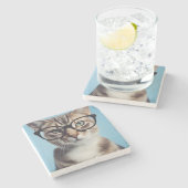 Dessous-de-verre En Pierre Chat Portant des lunettes (Côté)