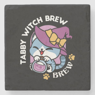 Dessous-de-verre En Pierre Chat Tabby Halloween – Chapeau de Sorcière & Art d