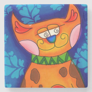 Dessous-de-verre En Pierre Chat Tabby Orange Souriant