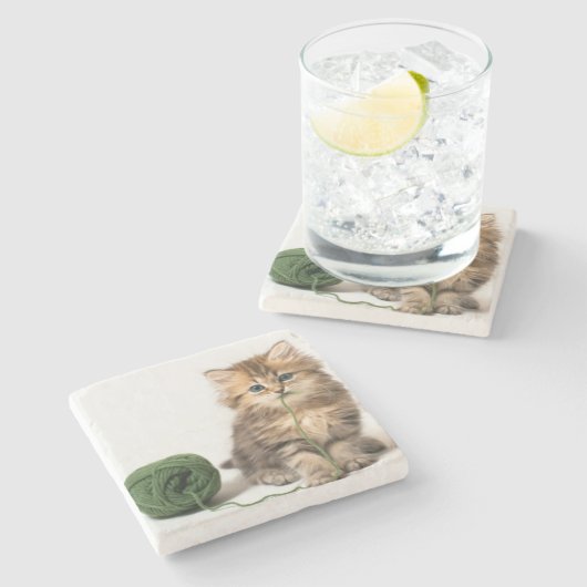 Dessous-de-verre En Pierre Chaton avec le fil vert (Côté)