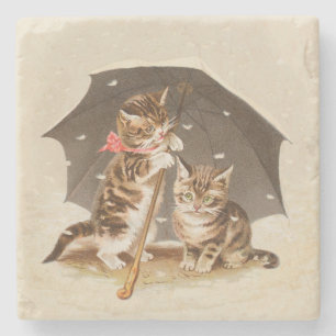 Dessous-de-verre En Pierre Chatons vintage sous parapluie art de chat antique