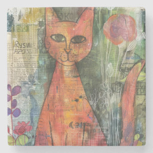 Dessous-de-verre En Pierre Chats d'aquarelle de Boho - Art de Féline de Terre