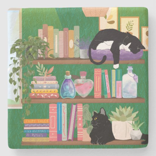Dessous-de-verre En Pierre Chats de librairie (Devant)