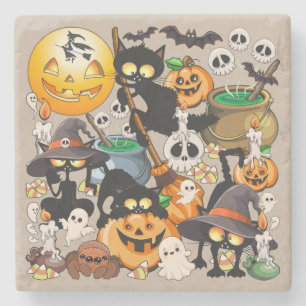 Dessous-de-verre En Pierre Chats drôles de Halloween Fête