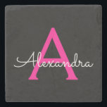 Dessous-de-verre En Pierre Chaud rose noir Script Girl Nom du monogramme<br><div class="desc">Noir et rose chaud Simple Script Monogramme Nom Carreau de pierre. Cela rend la remise de diplômes parfaite,  doux 16 ans,  mariage,  douche nuptiale,  anniversaire,  baby shower ou cadeau de fête de bachelorette pour quelqu'un qui aime le luxe glam et les styles chic.</div>