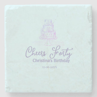 Dessous-de-verre En Pierre Cheers forty happy birthday cake blue purple name 