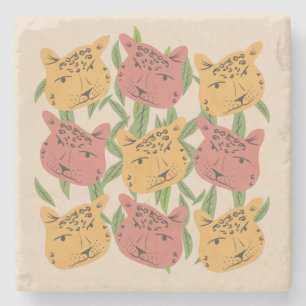 Dessous-de-verre En Pierre Cheetah Jungle Plante verdure Coral vert