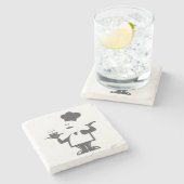 Dessous-de-verre En Pierre Chef tenant un bol de soupe (Côté)