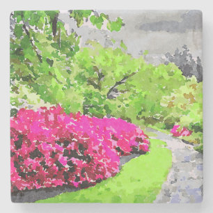 Dessous-de-verre En Pierre Chemin de jardin serein avec fleurs roses vives