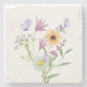 Dessous-de-verre En Pierre Chemise Élégance Florale – Fleurs Pâles Douces