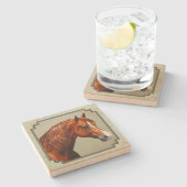 Dessous-de-verre En Pierre Chestnut Morgan Cheval Sage Vert (Côté)