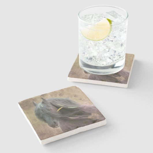 Dessous-de-verre En Pierre Cheval friésien de beauté noire - (Côté)